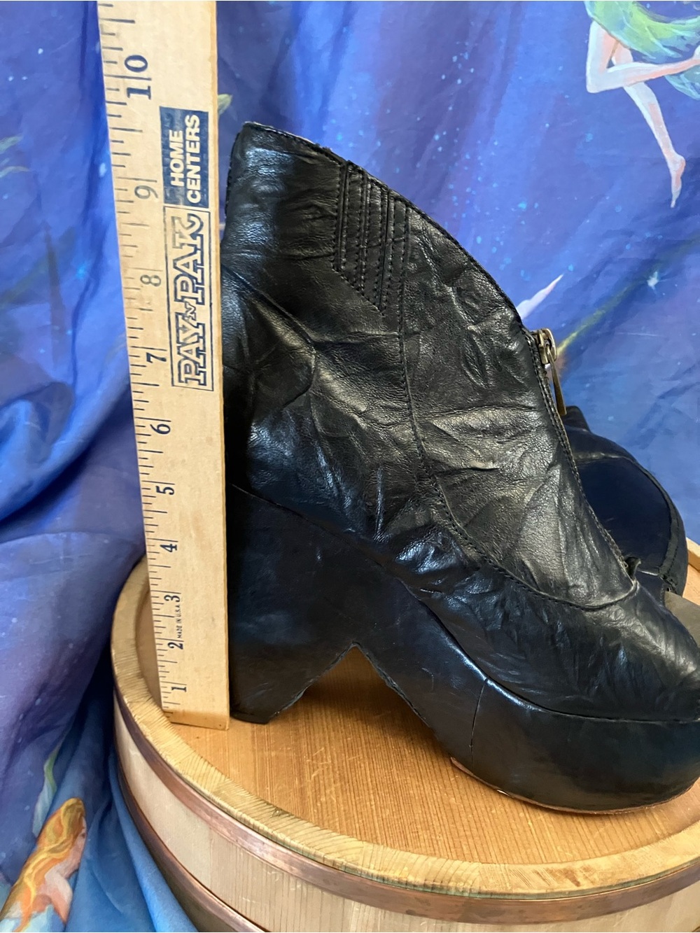 Women's Black Leather Femme Fatale Platform Boot Booties Size 8 - Picture 9 of 10